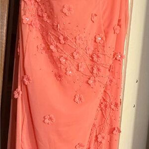 Coral Floral Embellished Dress